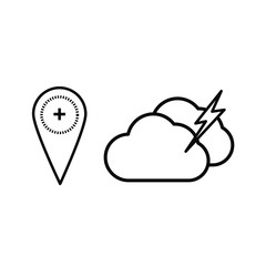 Set of vector icons with location sign and clouds