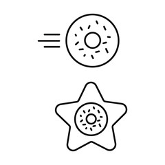 A set of simple icons with round donut and a donut in the shape of a star.