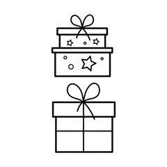 Set of simple icons with gift box with bow on white background.