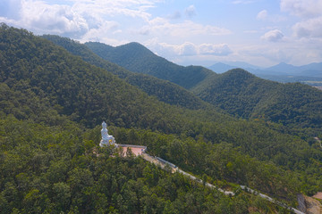 Fototapeta premium Aerial view Wat Phra That Mae Yen in Pai city at Mae Hon Son, Thailand.