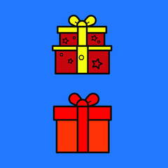  Set of colored icons with gift boxes on blue background