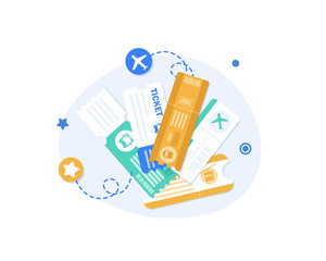Vector transportation tickets,Train, Plane, Tram, Bus. Public transport