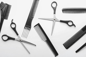 Professional hairdresser's set on white background