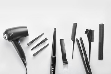 Professional hairdresser's set on white background