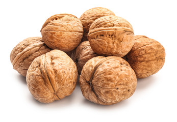 Tasty walnuts on white background