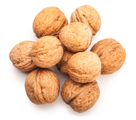 Tasty walnuts on white background