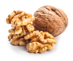 Tasty walnuts on white background