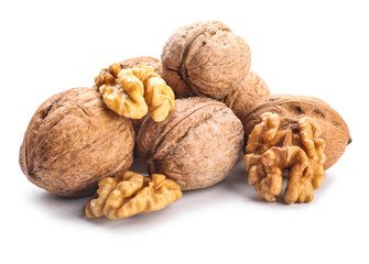 Tasty walnuts on white background