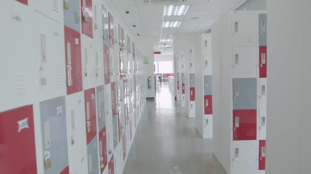 Wide Shot Of Locker Rooms In A Modern Corporate Office Space