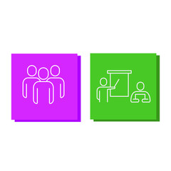 Set of icons in color frame with business presentation and team