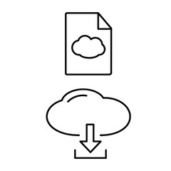 Set of simple icons with documents and cloud and download from cloud