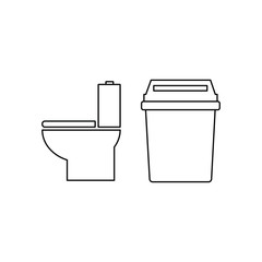 Set of simple icons with toilet bowl and trash can