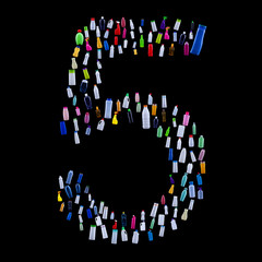 Number five made of plastic waste bottles