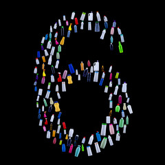 Number six made of plastic waste bottles