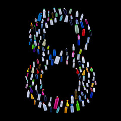 Number eight made of plastic waste bottles