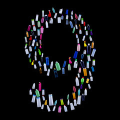 Number nine made of plastic waste bottles