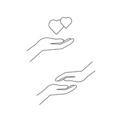 et of simple icons with hands and heart