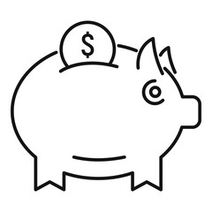 Money piggy bank icon. Outline money piggy bank vector icon for web design isolated on white background