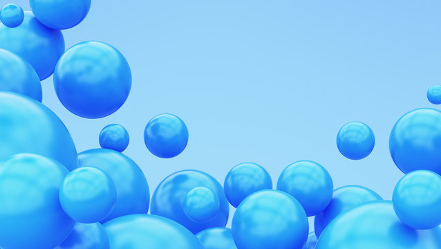 3d render illustration for advertising. Many blue spheres on a blue background.