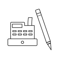 Set of simple icons with cash register and pencil