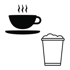  Set of simple icons with coffee Cup and cardboard Cup with cappuccino.