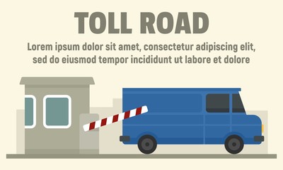 Delivery truck on toll road concept banner. Flat illustration of delivery truck on toll road vector concept banner for web design