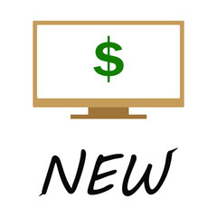 A set of simple icons with a monitor with a dollar sign and the words new