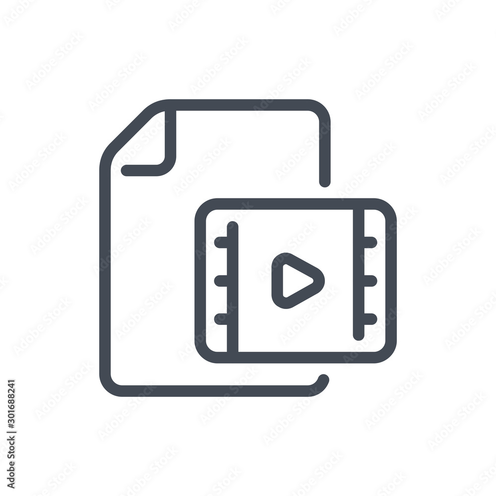 Poster video file line icon. document with movie clip directory vector outline sign.