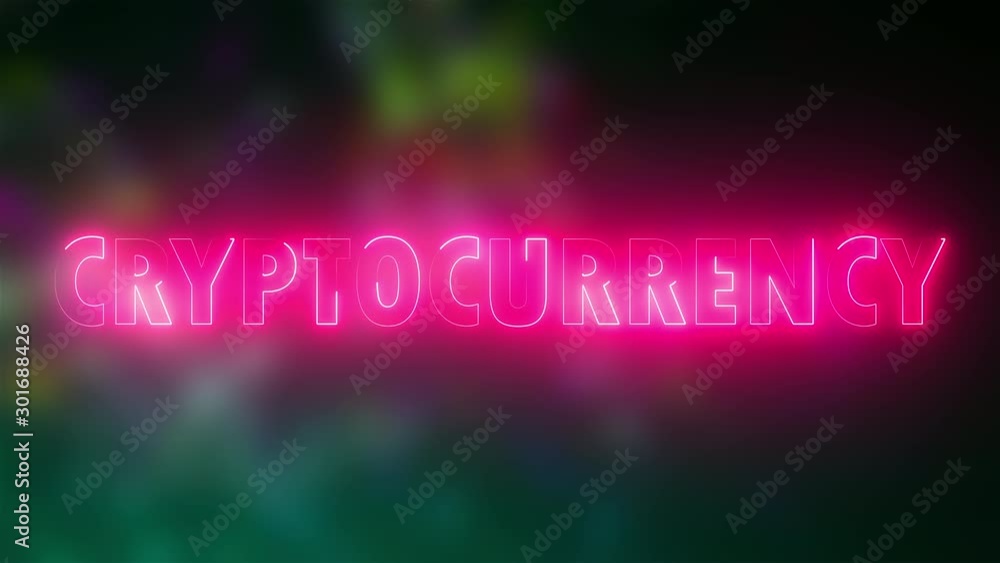 Poster word cryptocurrency of letters with a neon effect, 3d rendering background, computer generated