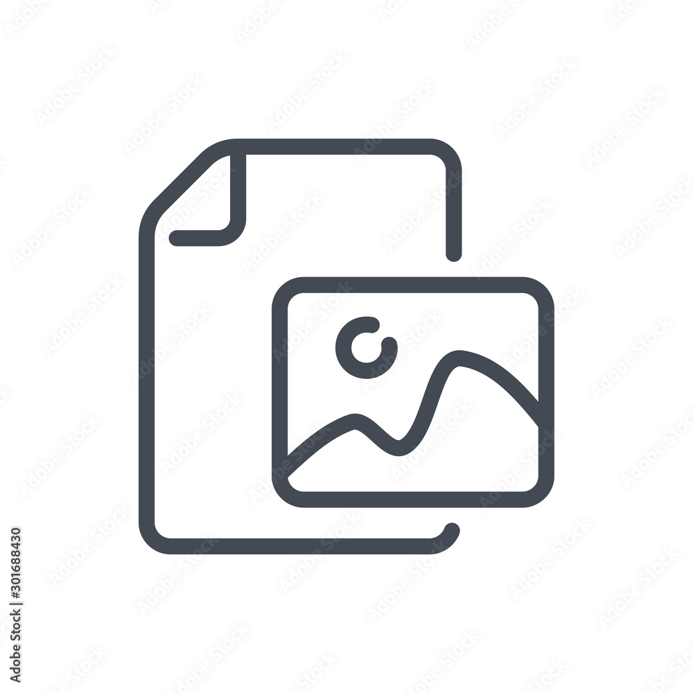 Poster image file line icon. document with photo directory vector outline sign.