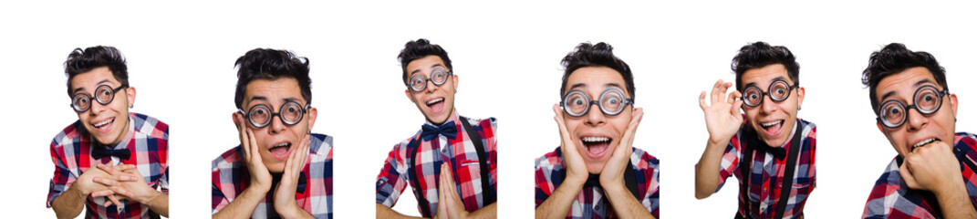 Young man in plaid shirt isolated on white