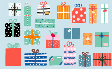 Party object collection with ribbon,gift box,cherry,pink,orange.Vector illustration for icon,logo,sticker,printable.Editable element