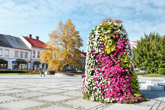 KETY, POLAND - OCTOBER 26, 2019: Flower decoration at the Old Town Square