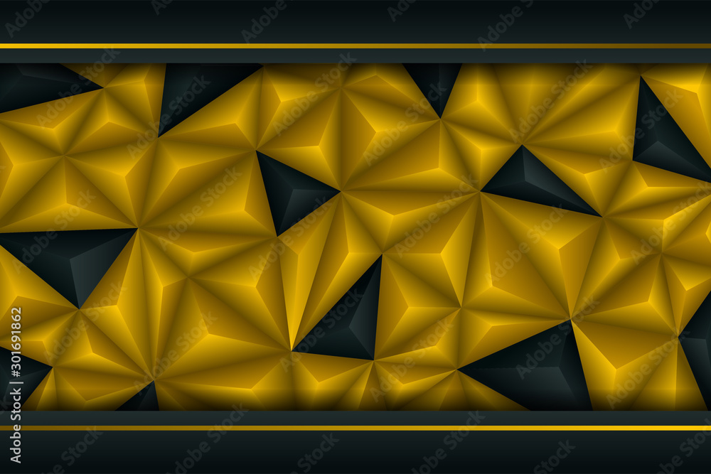 Poster luxurious dark abstract mosaic background with golden lines. decorative element for design. 3d trian