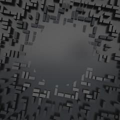 black abstract background with squares, 3d render