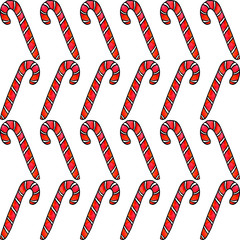 Seamless hand drawn pattern with watercolor candy cane, sweets, lollipop. New year and Christmas backgrounds and texture. For greeting cards, wrapping paper, packaging, fabric, calendars, prints