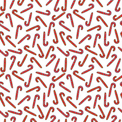 Seamless hand drawn pattern with watercolor candy cane, sweets, lollipop. New year and Christmas backgrounds and texture. For greeting cards, wrapping paper, packaging, fabric, calendars, prints