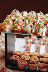 delicious festive buffet with canapés and different delicious meals