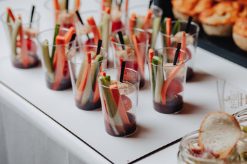 delicious festive buffet with canapés and different delicious meals