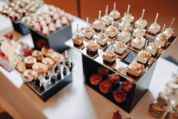 delicious festive buffet with canapés and different delicious meals