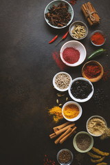Obraz na płótnie Canvas Dark food background with spice and seasoning set