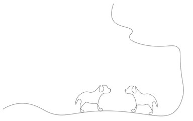 Cute puppy continuous line drawing, vector illustration	