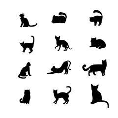 Isolated cats on the white background. Cats silhouettes. Vector EPS 10.