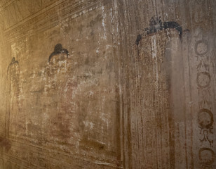 BAGAN / MYANMAR - January 11, 2019: Antique fresco paintings of Lord Buddha at the wall of...