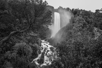 Black and white view of Marmore Waterfall, Valnerina, Terni, Umbria, Italia