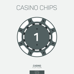 Casino chip one point color icon