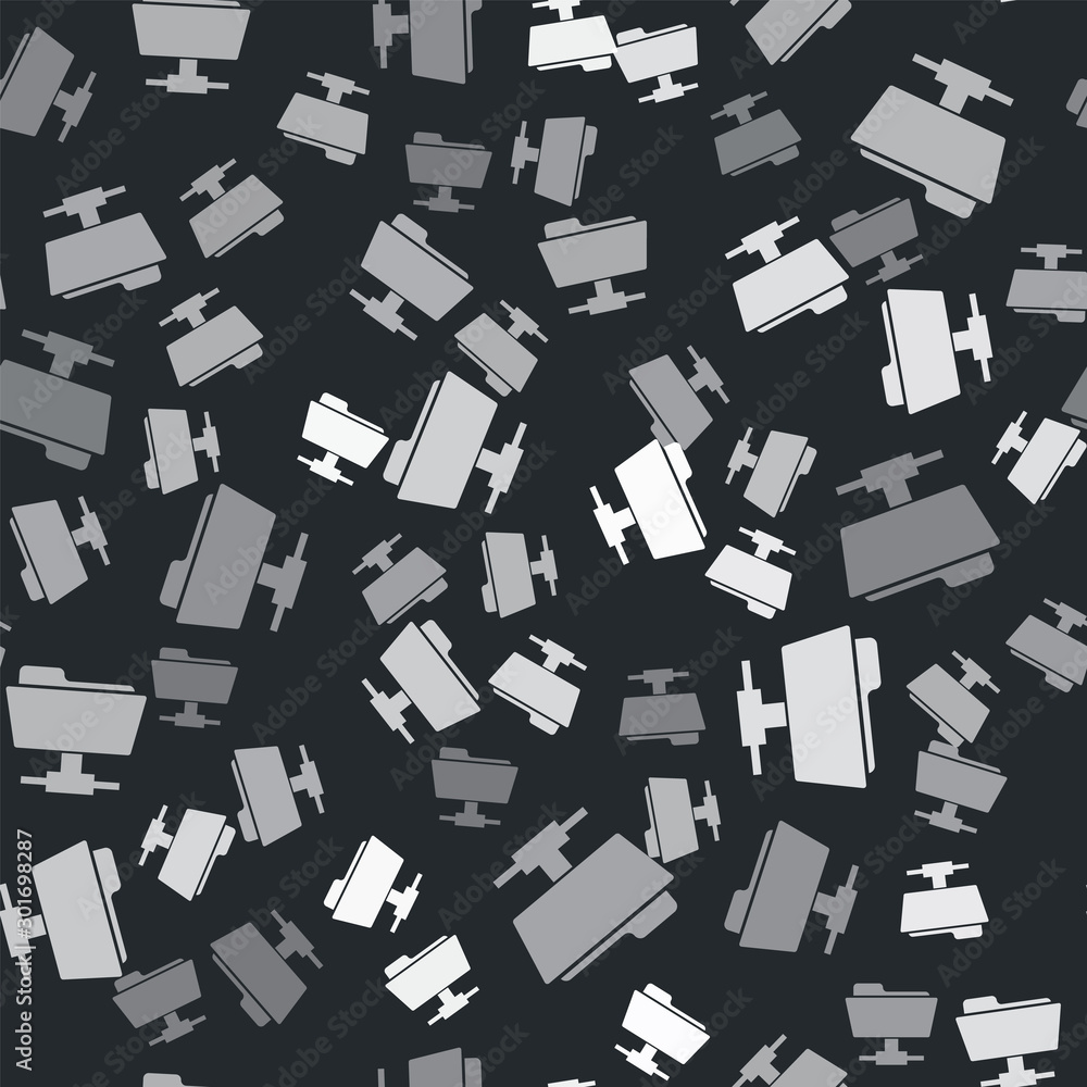 Poster grey ftp folder icon isolated seamless pattern on black background. software update, transfer protoc