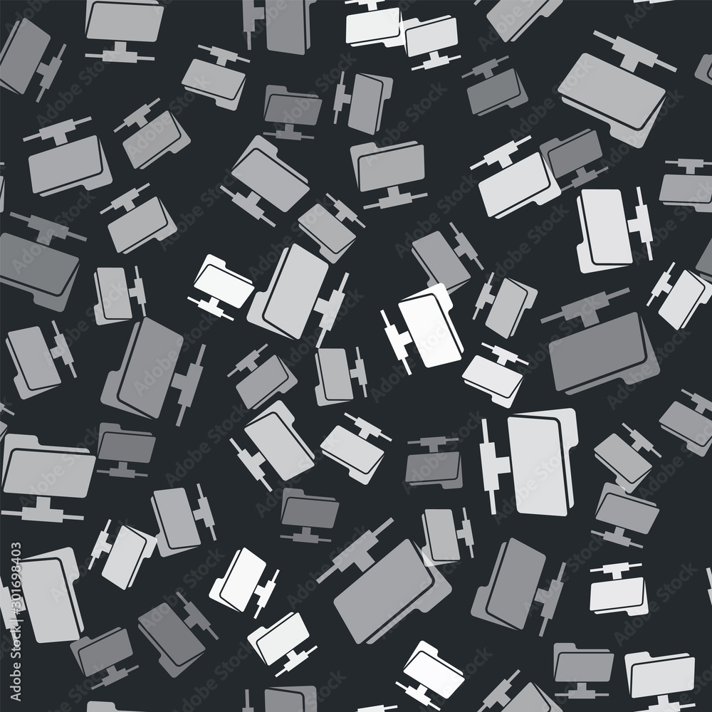 Poster grey ftp folder icon isolated seamless pattern on black background. software update, transfer protoc
