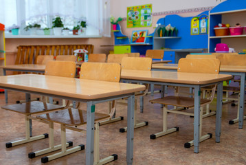 Tables and chairs for preschool and school educational premises, for children to study general subjects.