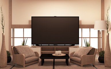 Cabinet wooden japanese style and Tv on cabinet wooden in room japanese style.3D rednering